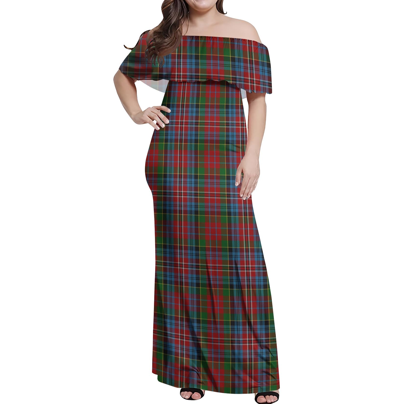 Kidd Tartan Off Shoulder Long Dress Women's Dress - Tartanvibesclothing