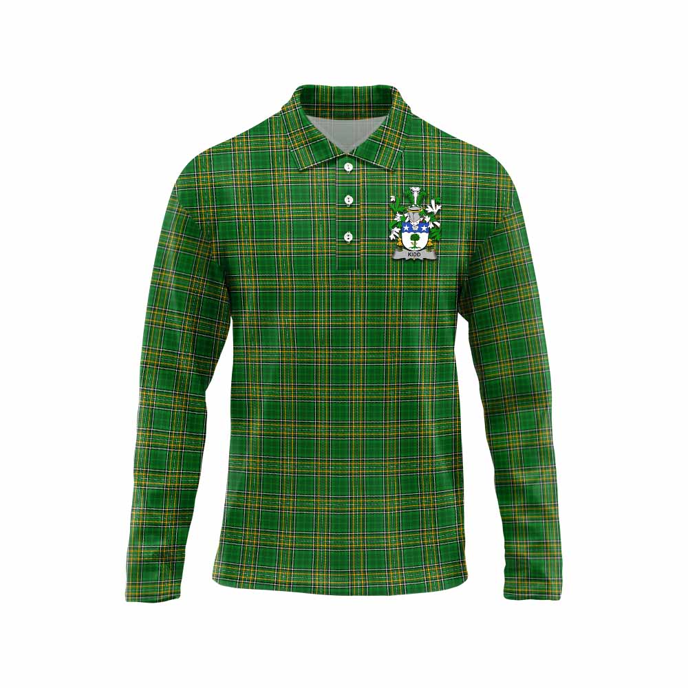 Tartan Vibes Clothing Kidd Irish Clan Tartan Long Sleeve Polo Shirt with Coat of Arms