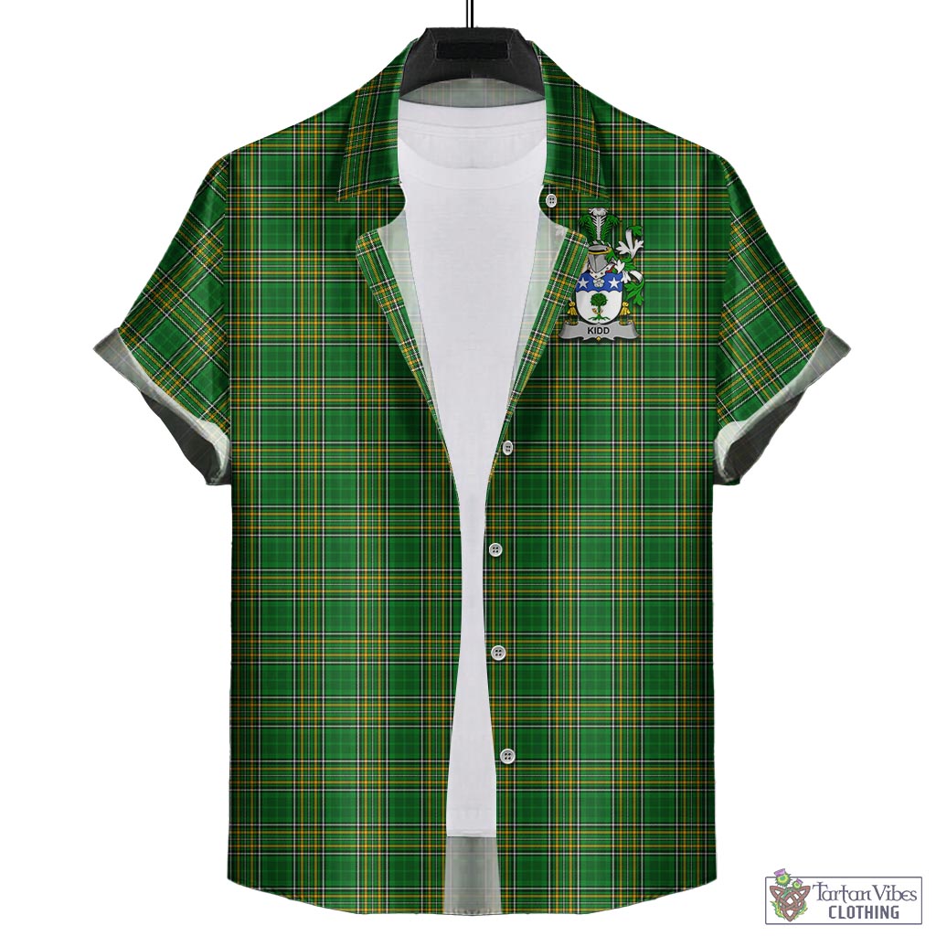 Tartan Vibes Clothing Kidd Ireland Clan Tartan Short Sleeve Button Up with Coat of Arms