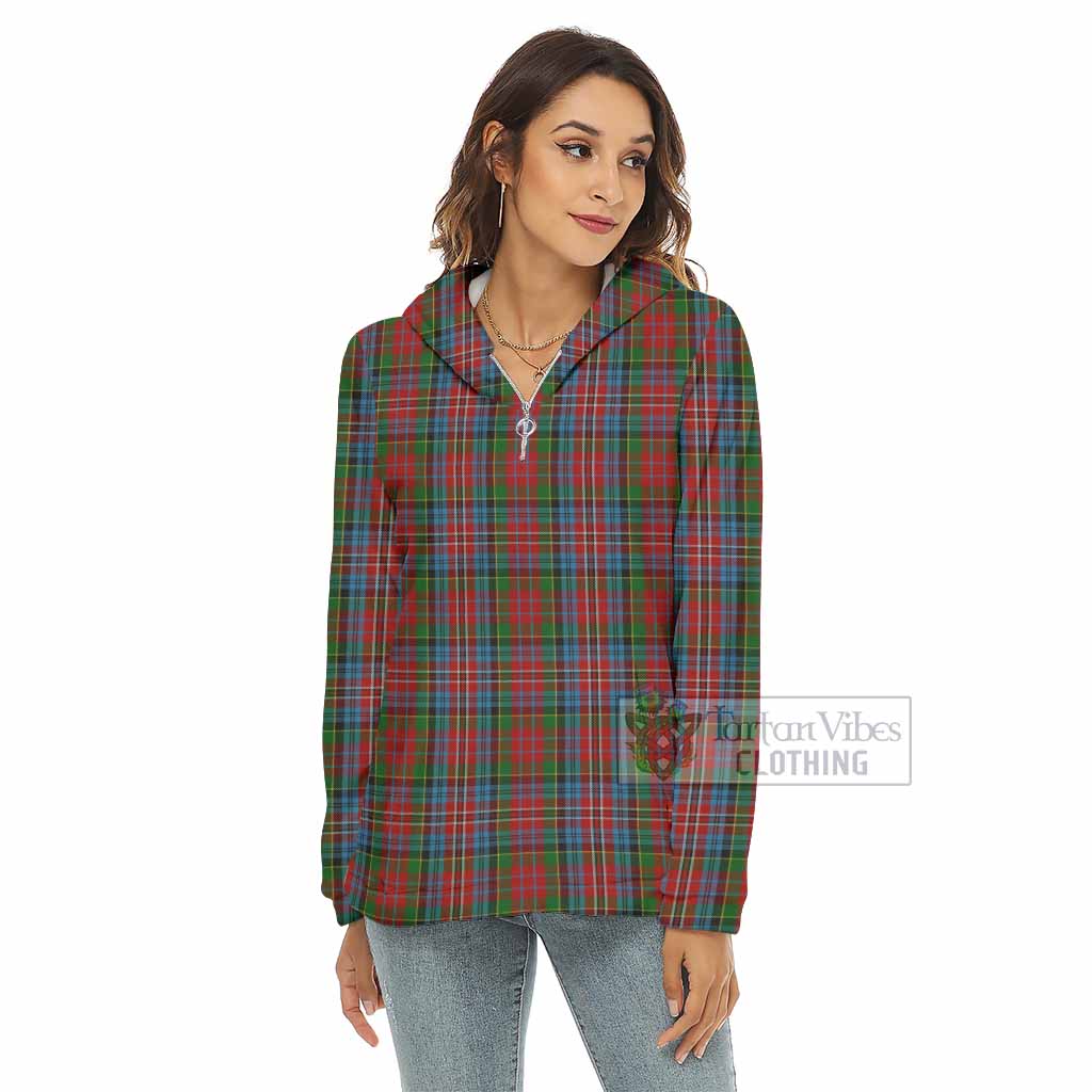 Tartan Vibes Clothing Kidd Tartan Women's Borg  Half Zip Fleece Hoodie