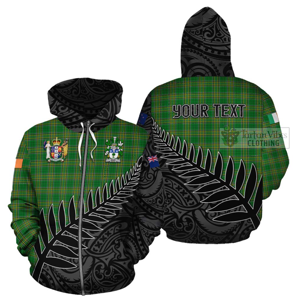 Tartan Vibes Clothing Kidd Irish Clan Tartan Cotton Hoodie with Coat of Arms New Zealand Silver Fern Half Style