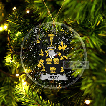 Kielty Irish Clan Christmas Glass Ornament with Coat of Arms