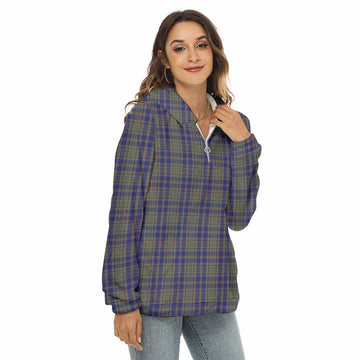 Kildare County Ireland Tartan Women's Borg Fleece Hoodie with Half Zip