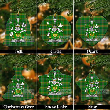 Kilkelly Irish Clan Tartan Christmas Ceramic Ornament with Coat of Arms