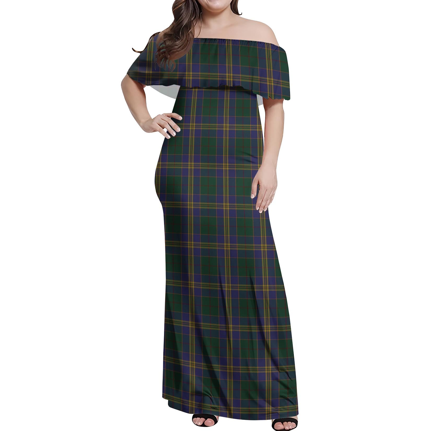 Kilkenny County Ireland Tartan Off Shoulder Long Dress Women's Dress - Tartanvibesclothing