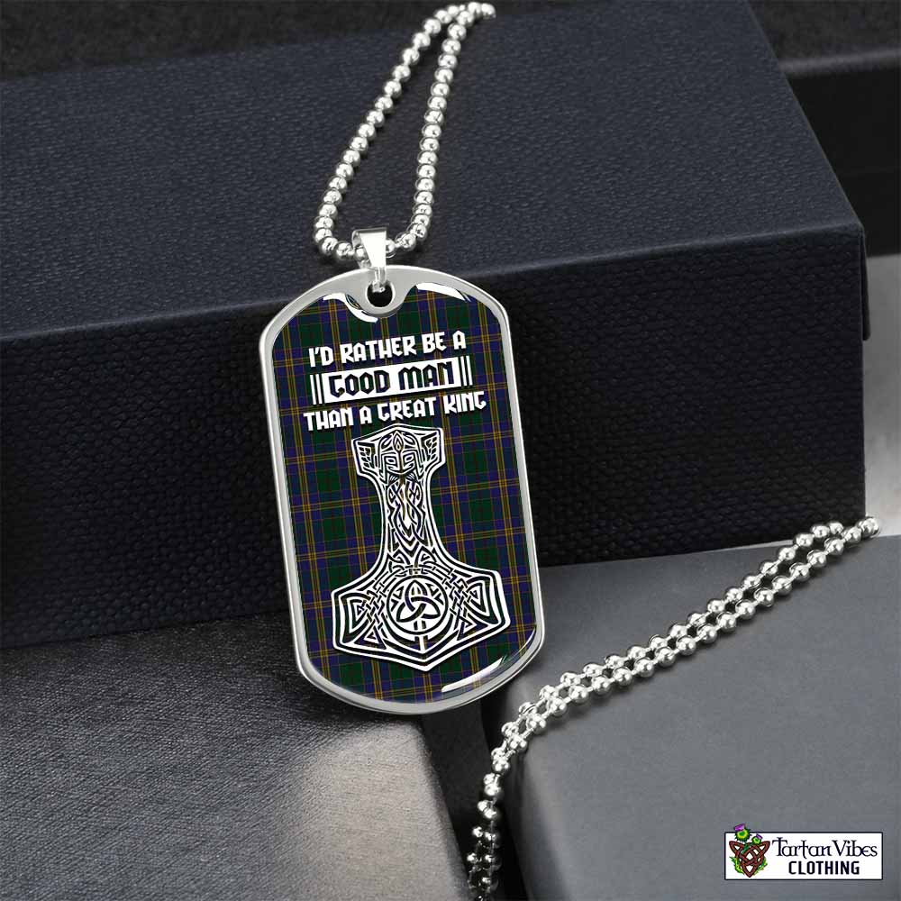 Tartan Vibes Clothing Kilkenny County Ireland Tartan Dog Tag Necklace Viking Mjolnir Style