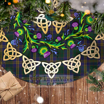 Kilkenny County Ireland Tartan Christmas Tree Skirt with Thistle Celtic Knot Style