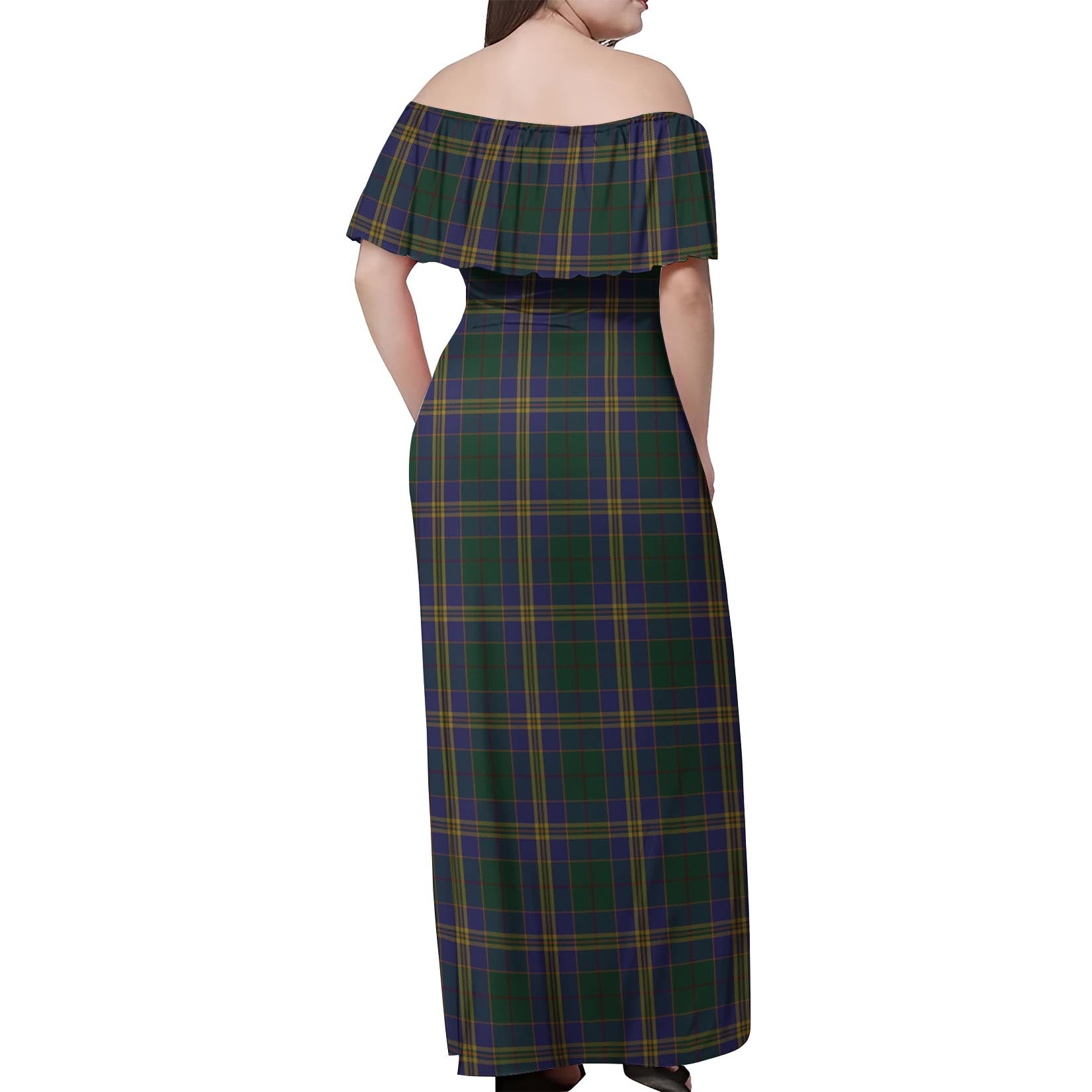 Kilkenny County Ireland Tartan Off Shoulder Long Dress - Tartanvibesclothing