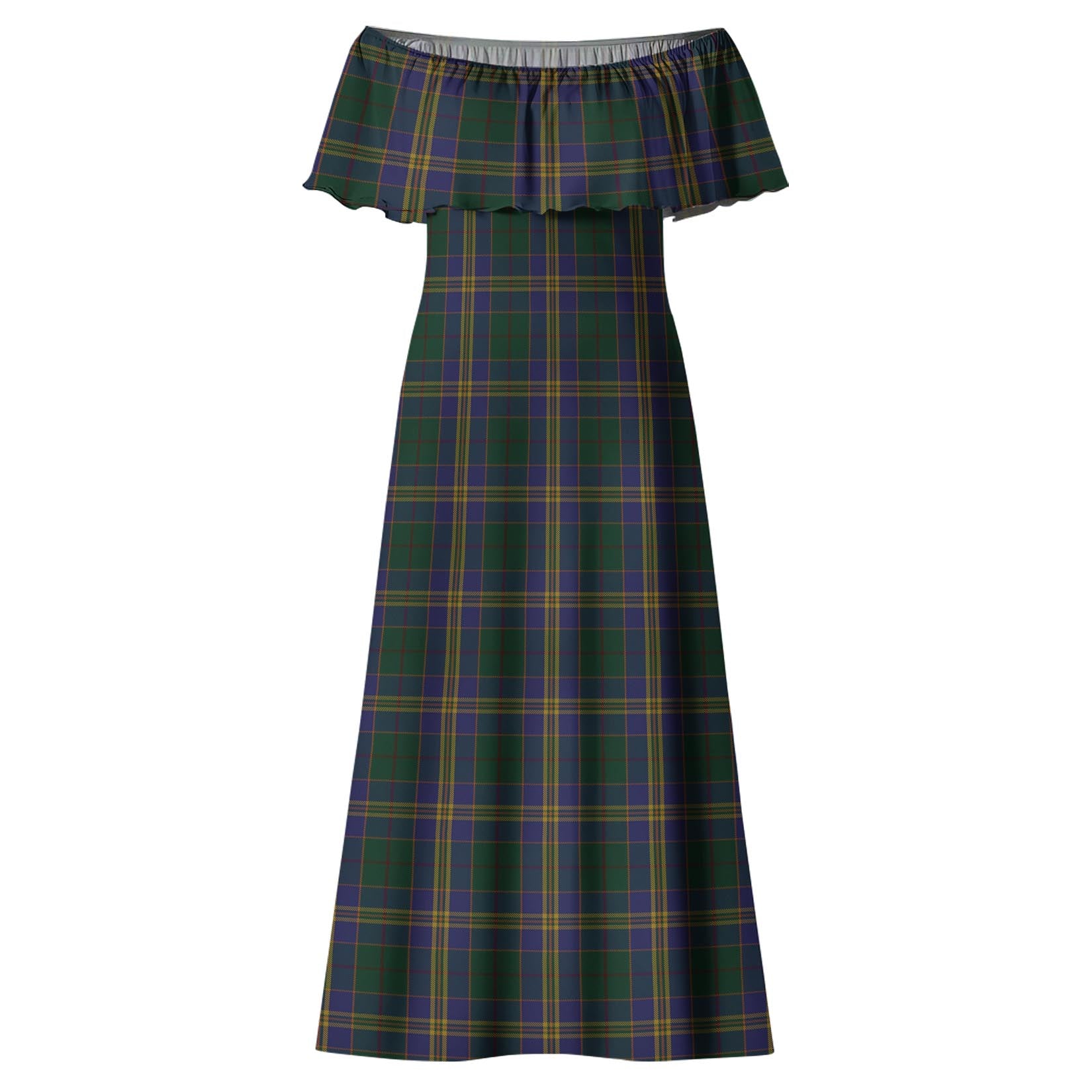 Kilkenny County Ireland Tartan Off Shoulder Long Dress - Tartanvibesclothing