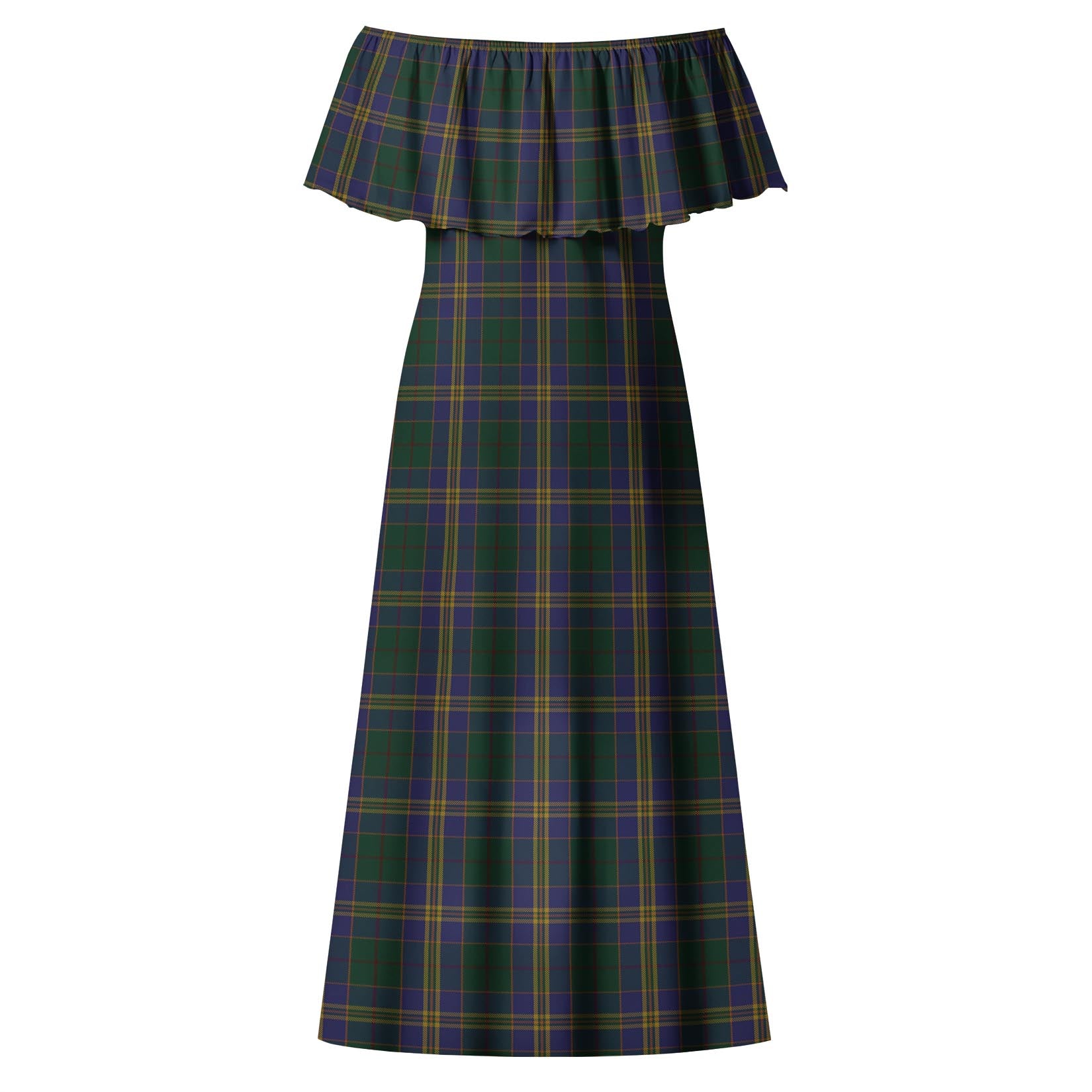 Kilkenny County Ireland Tartan Off Shoulder Long Dress - Tartanvibesclothing