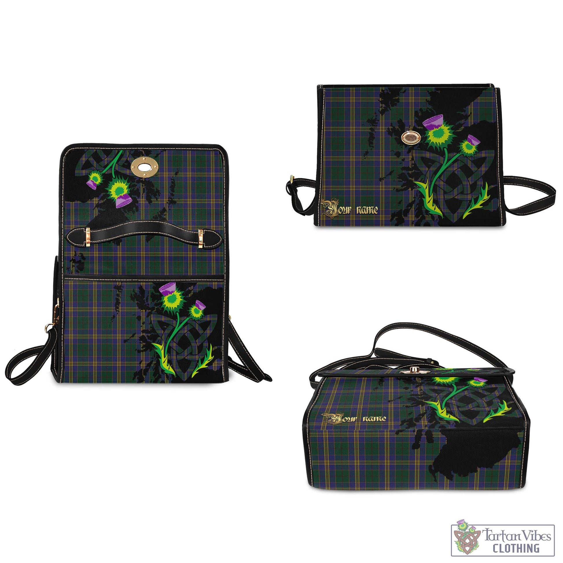 Tartan Vibes Clothing Kilkenny County Ireland Tartan Waterproof Canvas Bag with Scotland Map and Thistle Celtic Accents