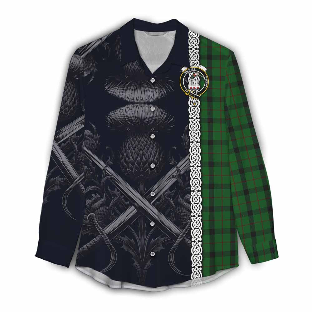 Tartan Vibes Clothing Kincaid Tartan Women's Casual Shirt with Family Crest Cross Sword Thistle Celtic Vibes