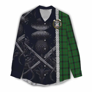 Kincaid Tartan Women's Casual Shirt with Family Crest Cross Sword Thistle Celtic Vibes