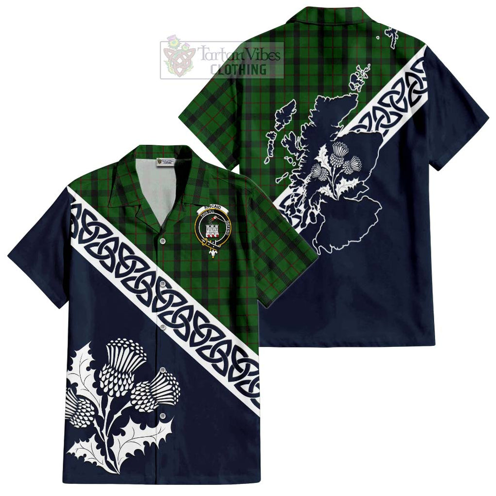 Tartan Vibes Clothing Kincaid Tartan Short Sleeve Button Shirt Featuring Thistle and Scotland Map