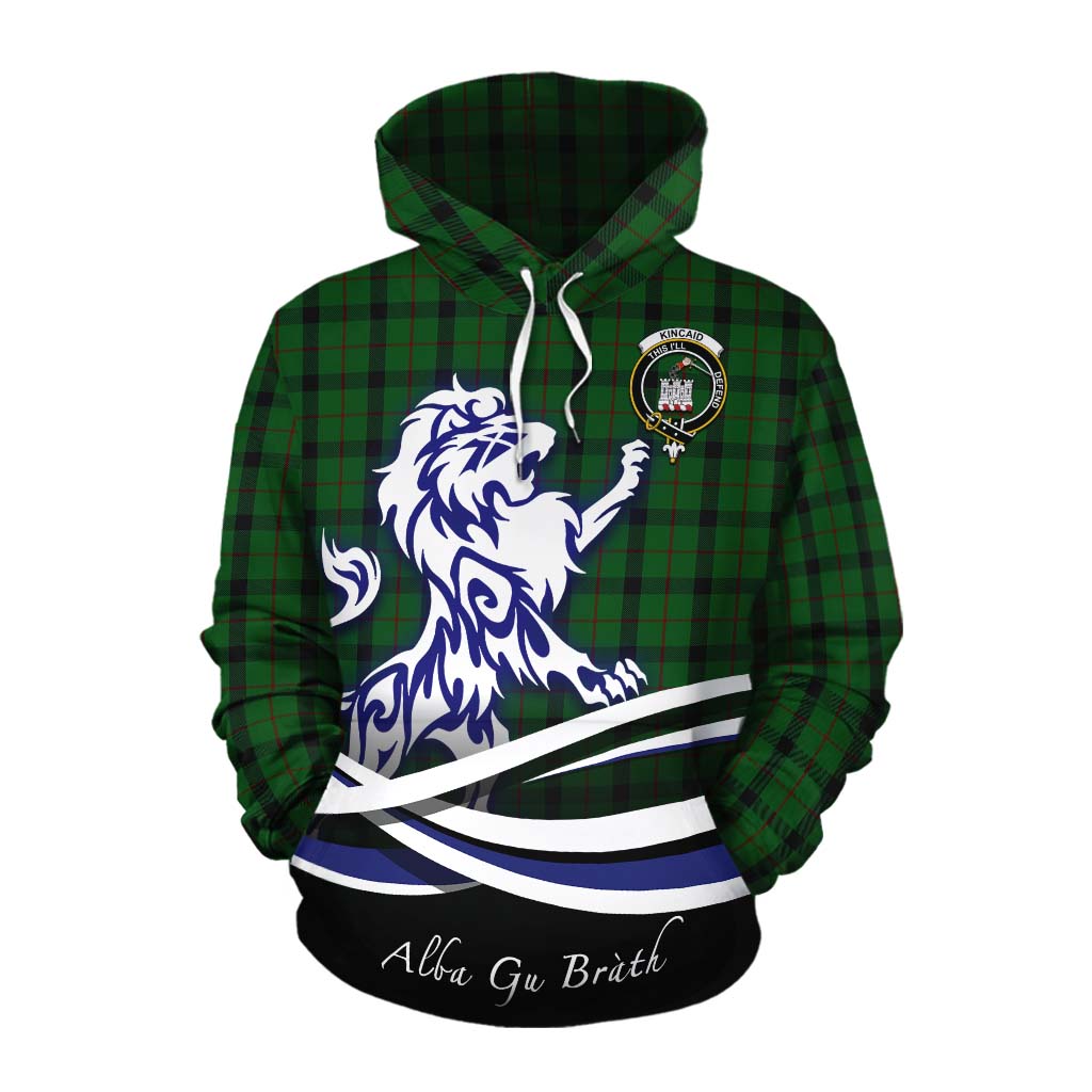 Tartan Vibes Clothing Kincaid Tartan Cotton Hoodie with Alba Gu Brath Regal Lion Emblem