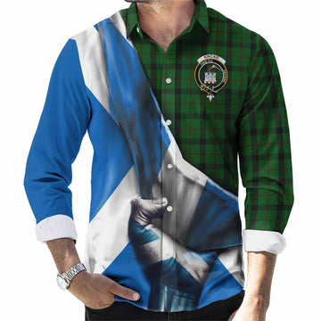 Kincaid Tartan Long Sleeve Button Shirt with Family Crest Scotland Patriotic Style