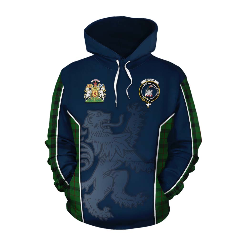 Tartan Vibes Clothing Kincaid Tartan Cotton Hoodie with Family Crest and Lion Rampant Vibes Sport Style