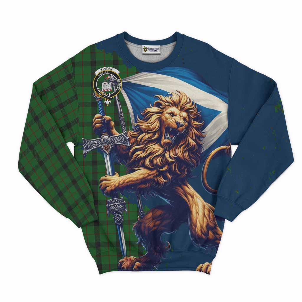 Tartan Vibes Clothing Kincaid Tartan Family Crest Sweatshirt with Scottish Majestic Lion