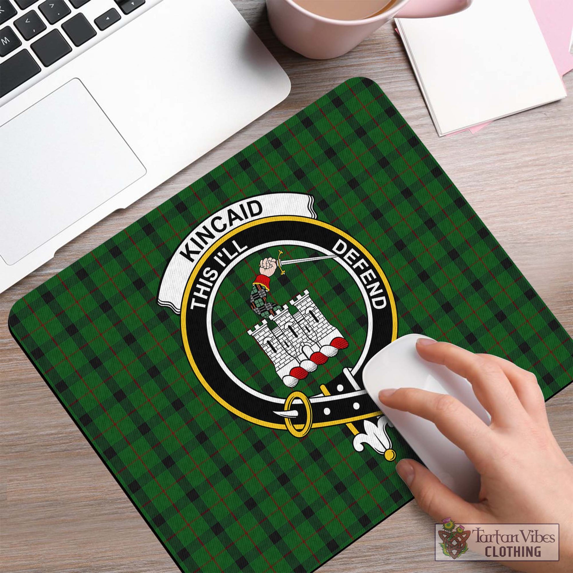 Tartan Vibes Clothing Kincaid Tartan Mouse Pad with Family Crest