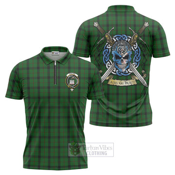 Kincaid Tartan Zipper Polo Shirt with Family Crest Celtic Skull Style