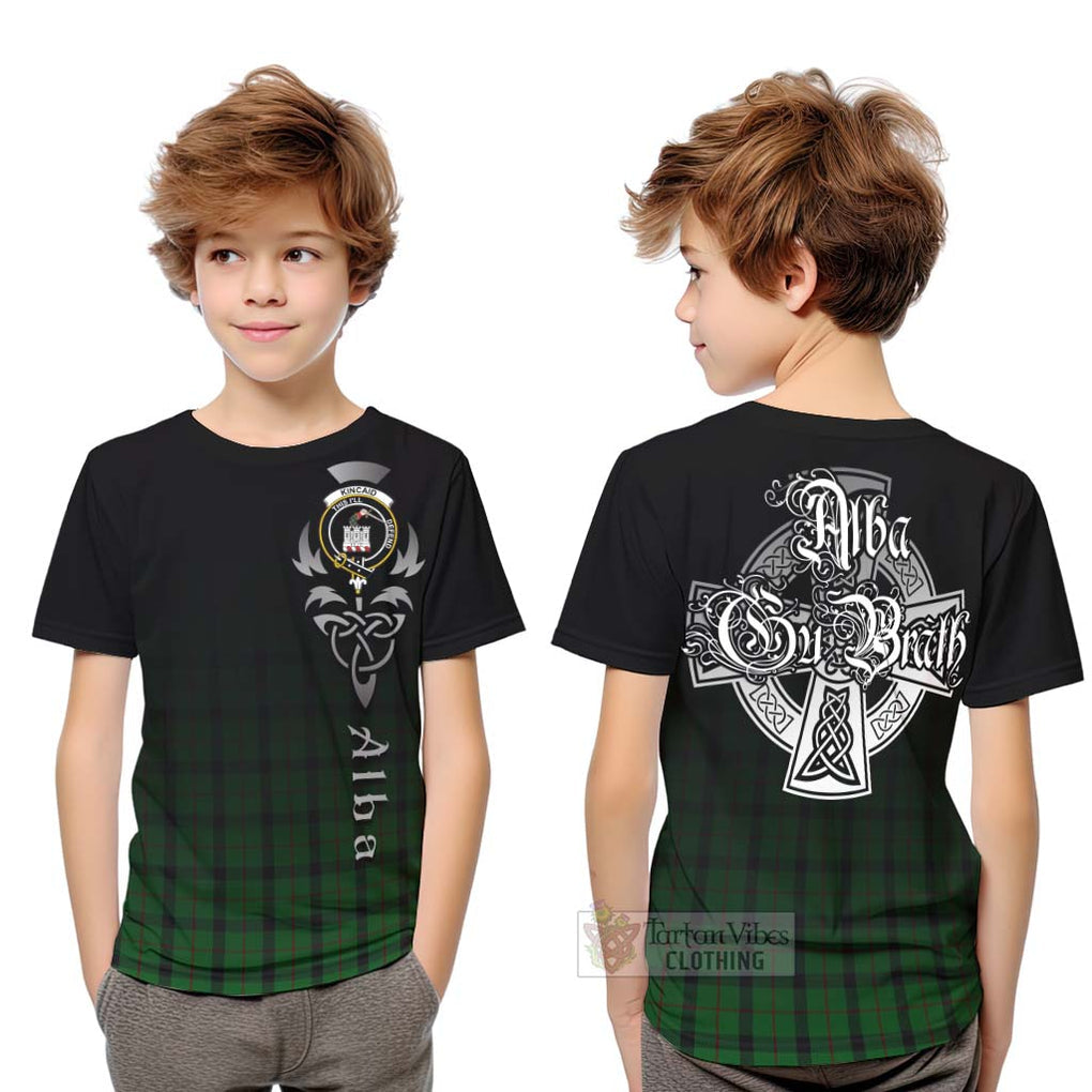 Tartan Vibes Clothing Kincaid Tartan Kid T-Shirt Featuring Alba Gu Brath Family Crest Celtic Inspired