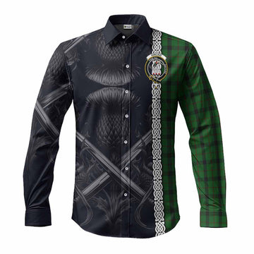 Kincaid Tartan Long Sleeve Button Shirt with Family Crest Cross Sword Thistle Celtic Vibes