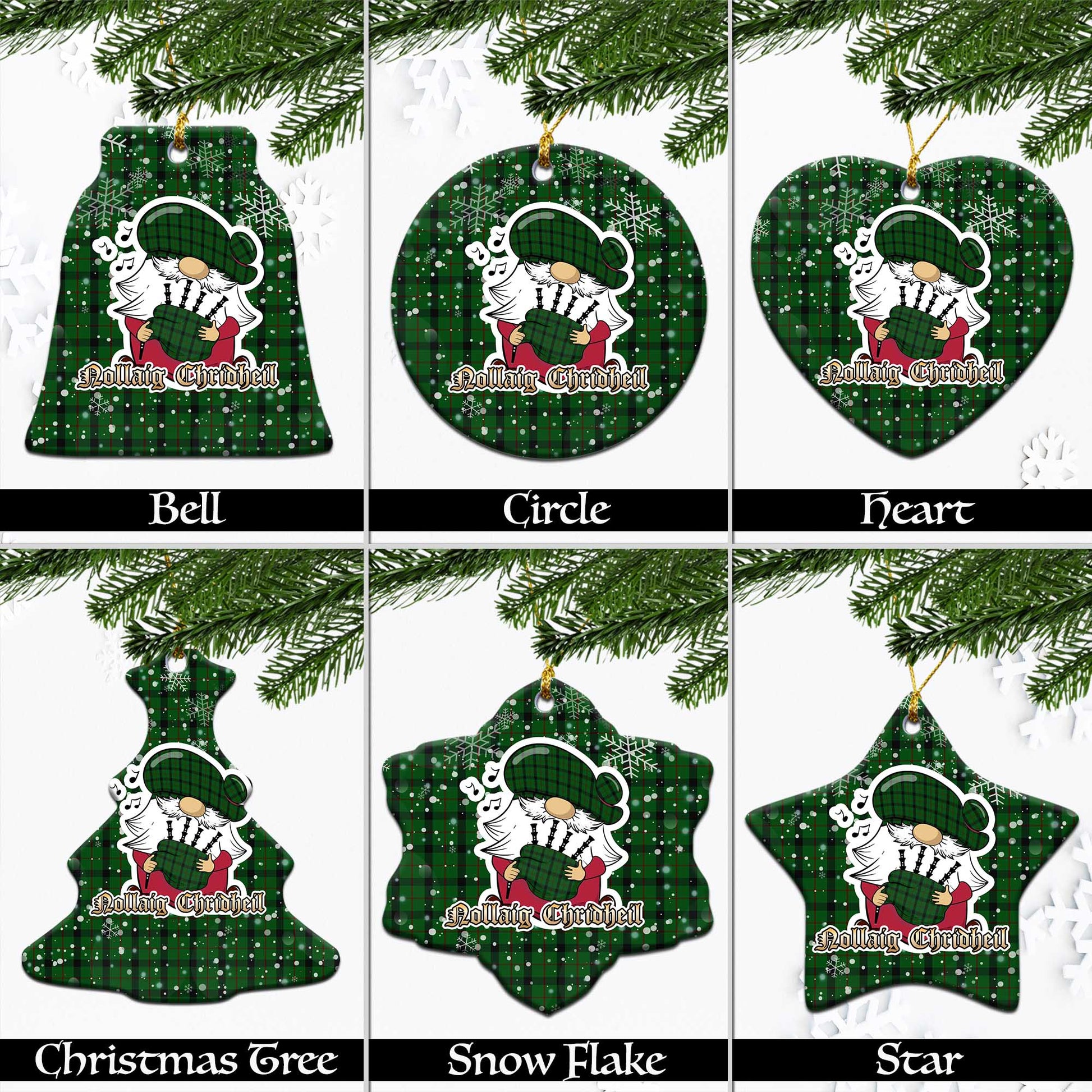 Kincaid Tartan Christmas Ornaments with Scottish Gnome Playing Bagpipes Ceramic - Tartanvibesclothing