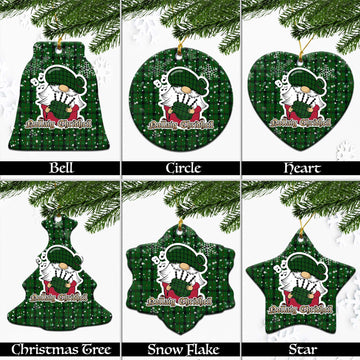 Kincaid Tartan Christmas Ceramic Ornaments with Scottish Gnome Playing Bagpipes