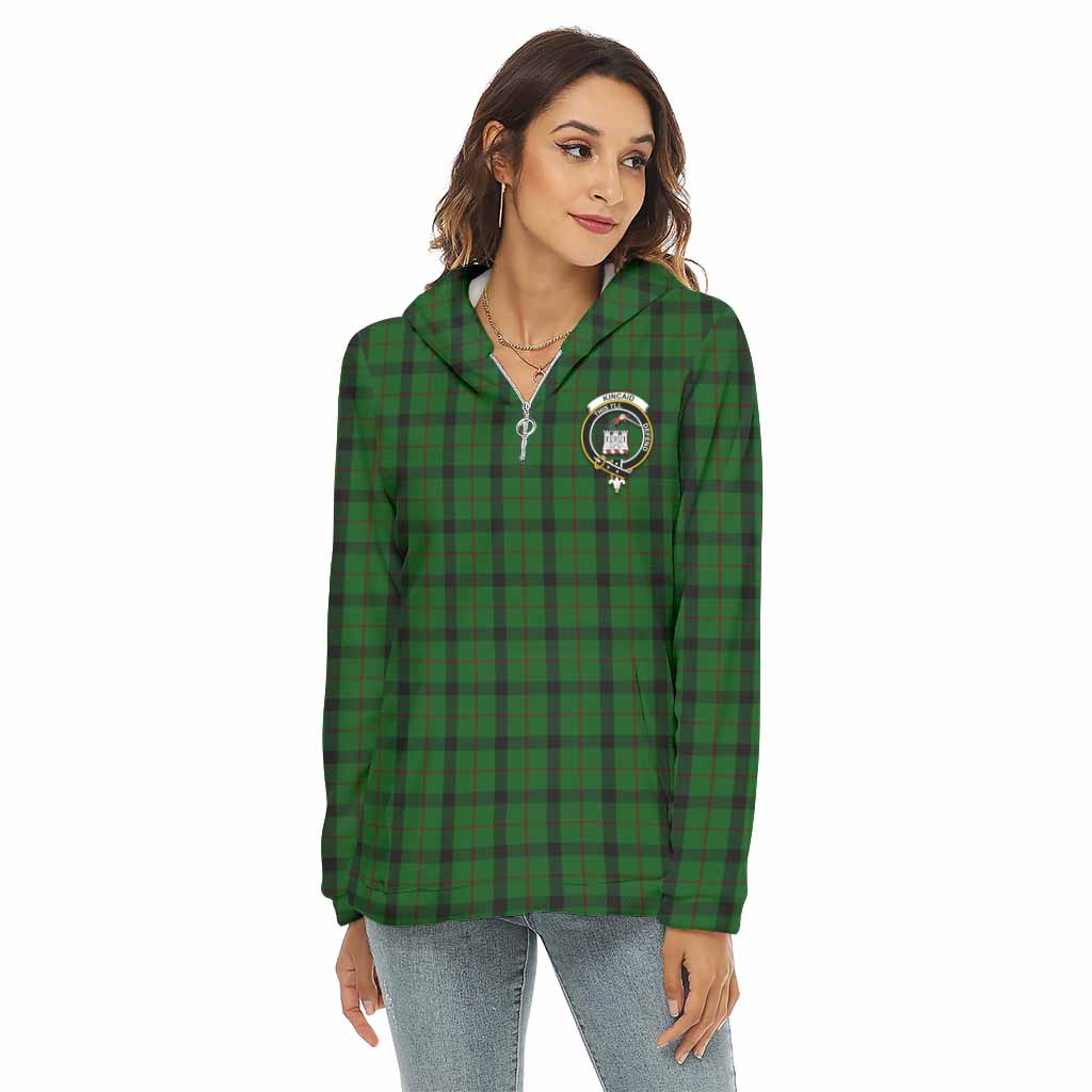 Tartan Vibes Clothing Kincaid Tartan Crest Women's Borg  Half Zip Fleece Hoodie