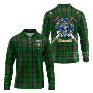 Kincaid Tartan Long Sleeve Polo Shirt with Family Crest Celtic Skull Style