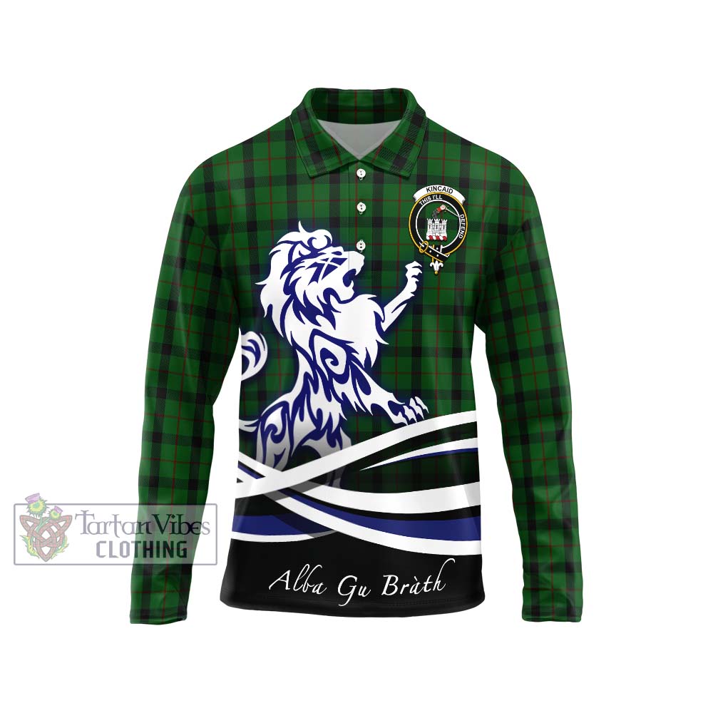 Kincaid Tartan Long Sleeve Polo Shirt with Alba Gu Brath Regal Lion Emblem Unisex - Tartanvibesclothing Shop