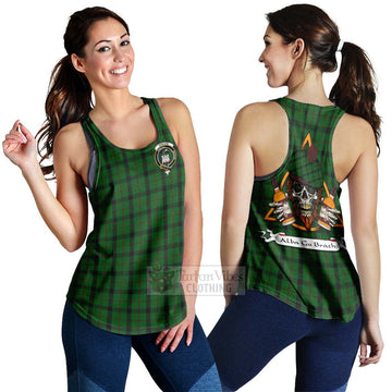 Kincaid Tartan Women's Racerback Tanks with Family Crest and Bearded Skull Holding Bottles of Whiskey