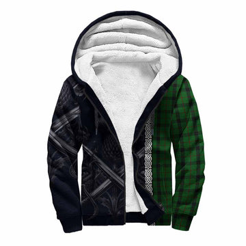 Kincaid Tartan Sherpa Hoodie with Family Crest Cross Sword Thistle Celtic Vibes