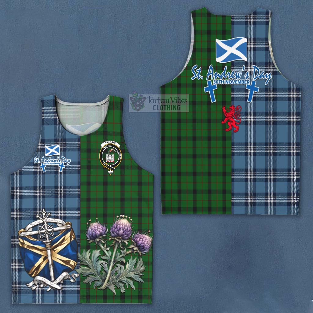 Tartan Vibes Clothing Kincaid Tartan Men's Tank Top Happy St. Andrew's Day Half Tartan Style