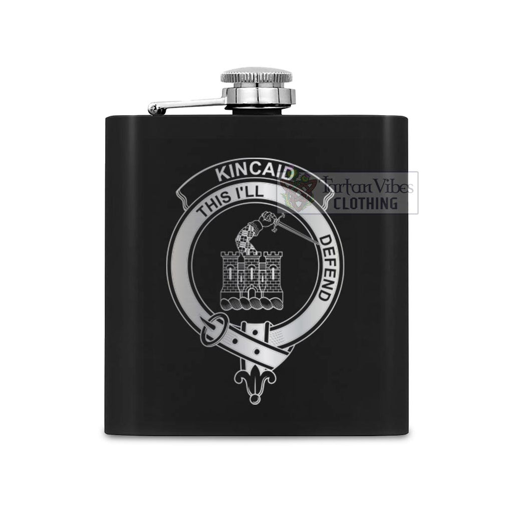 Tartan Vibes Clothing Kincaid Crest Hip Flask Set 7oz Black Stainless Steel with A Gift Box