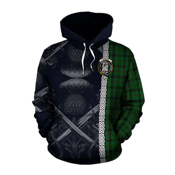 Kincaid Tartan Cotton Hoodie with Family Crest Cross Sword Thistle Celtic Vibes