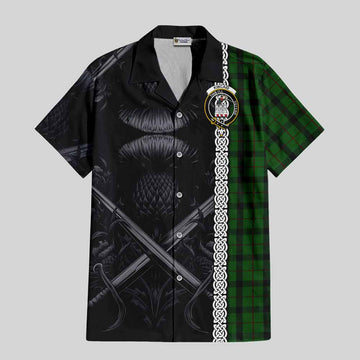 Kincaid Tartan Short Sleeve Button Shirt with Family Crest Cross Sword Thistle Celtic Vibes