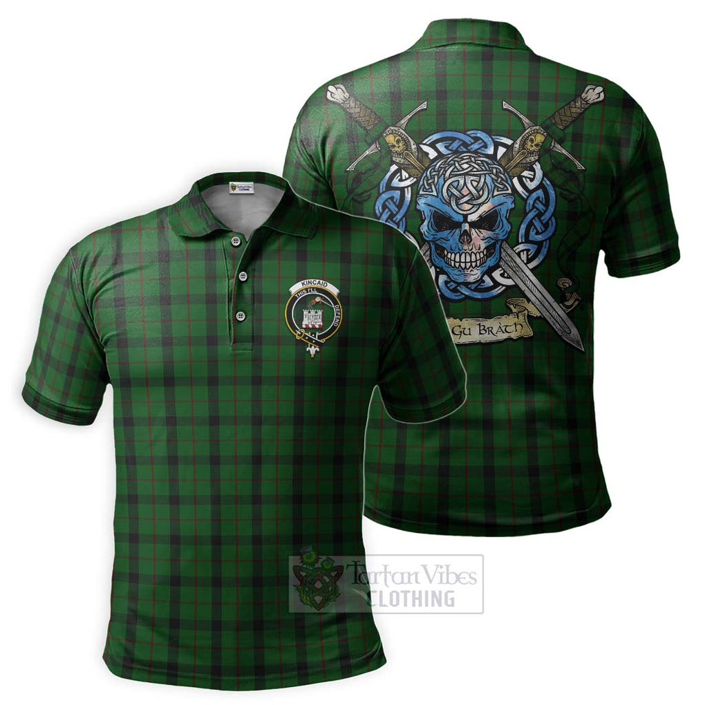 Tartan Vibes Clothing Kincaid Tartan Polo Shirt with Family Crest Celtic Skull Style