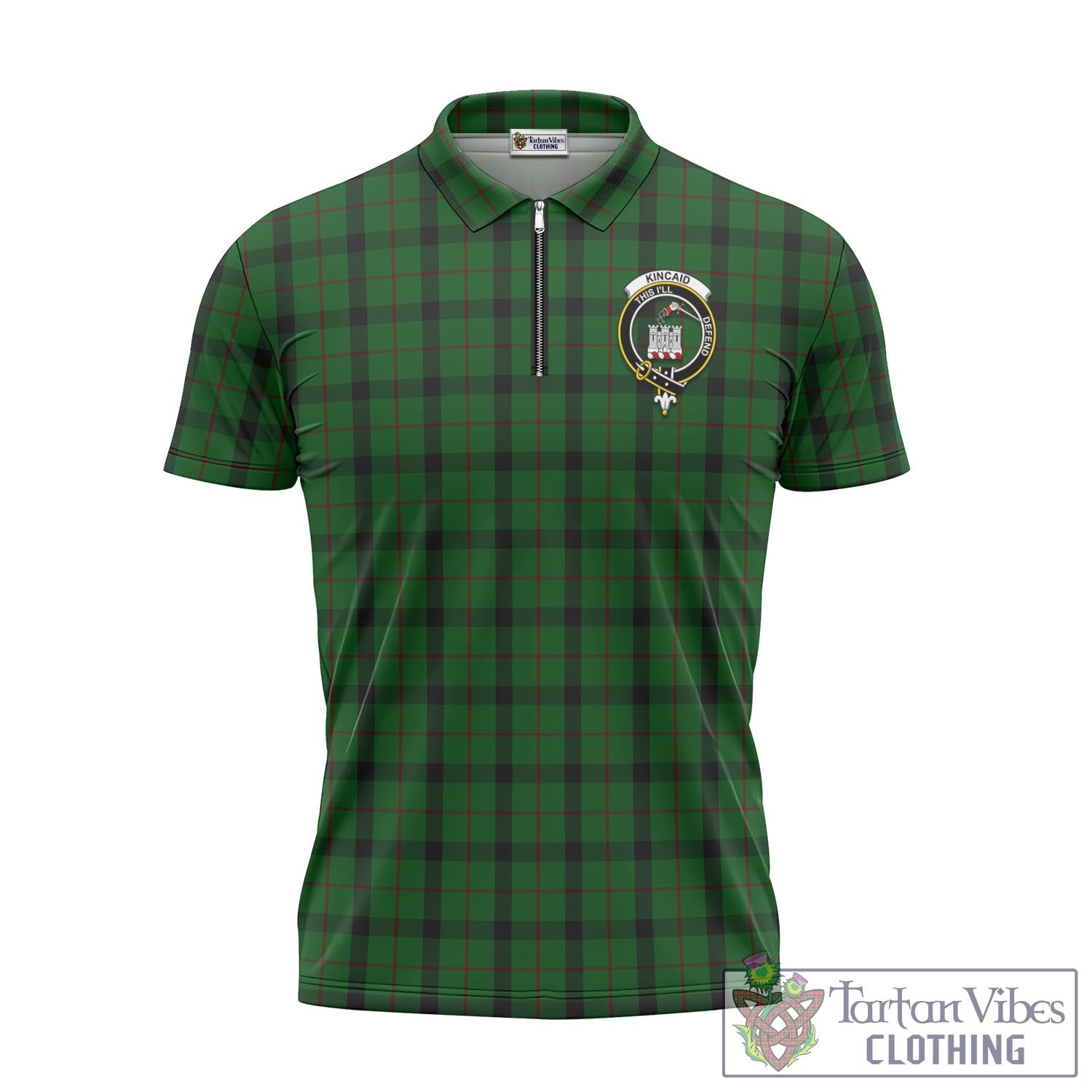 Tartan Vibes Clothing Kincaid Tartan Zipper Polo Shirt with Family Crest