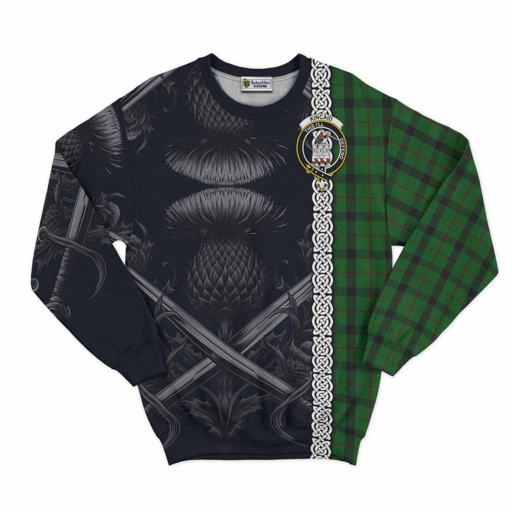 Tartan Vibes Clothing Kincaid Tartan Sweatshirt with Family Crest Cross Sword Thistle Celtic Vibes