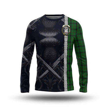 Kincaid Tartan Long Sleeve T-Shirt with Family Crest Cross Sword Thistle Celtic Vibes