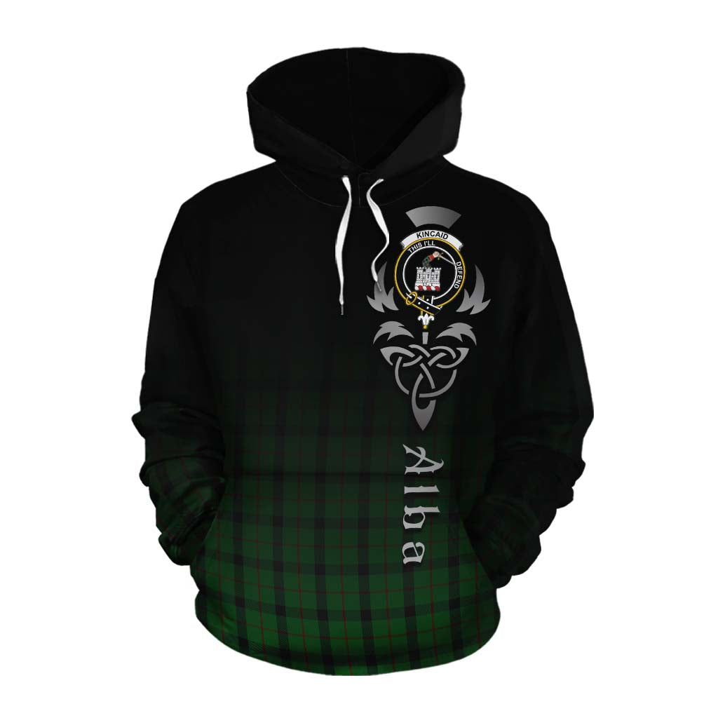 Tartan Vibes Clothing Kincaid Tartan Cotton Hoodie Featuring Alba Gu Brath Family Crest Celtic Inspired