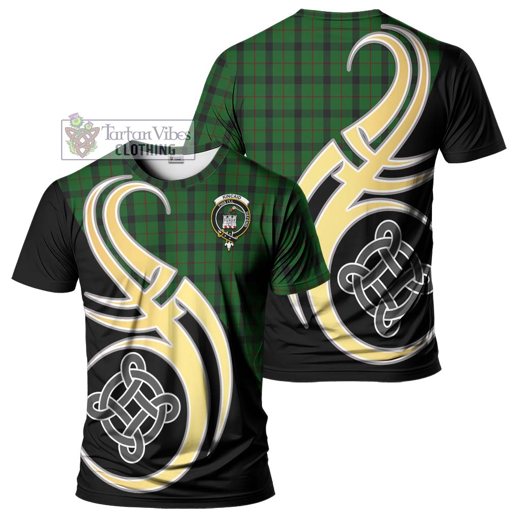 Tartan Vibes Clothing Kincaid Tartan T-Shirt with Family Crest and Celtic Symbol Style