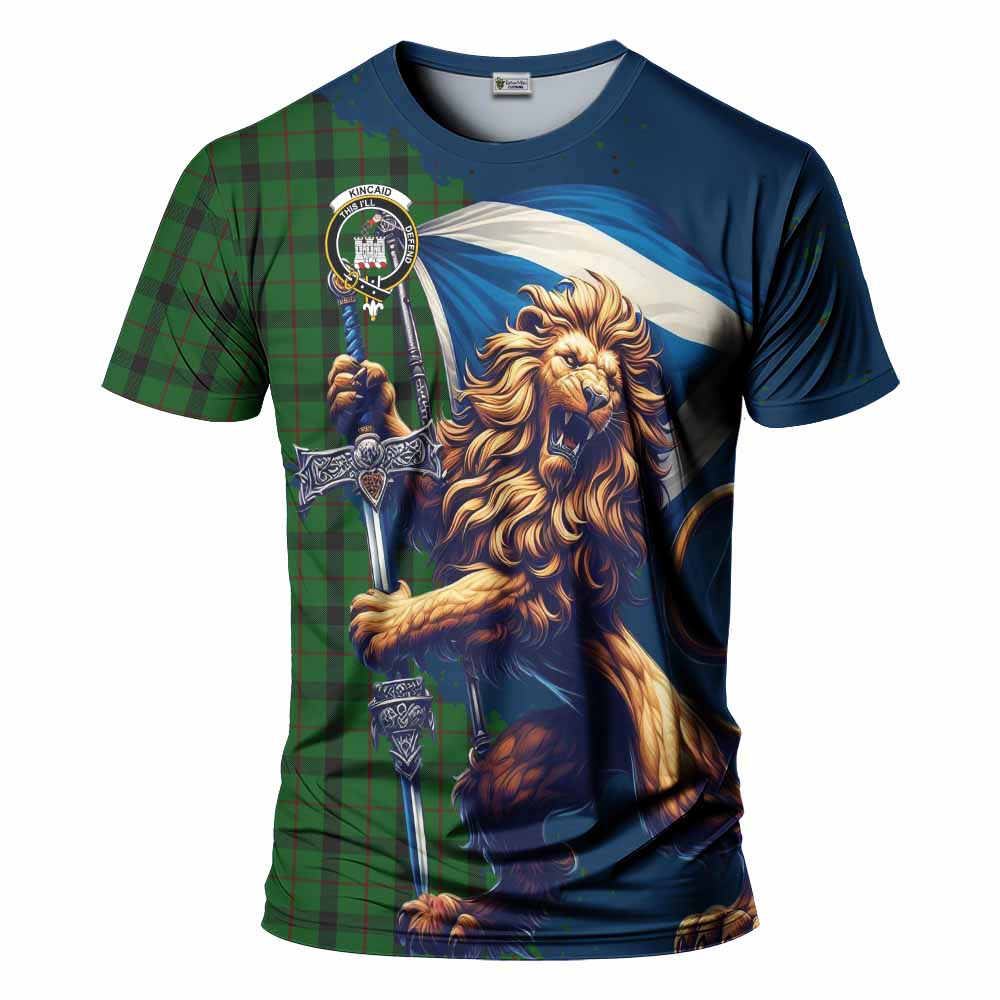 Tartan Vibes Clothing Kincaid Tartan Family Crest T-Shirt with Scottish Majestic Lion