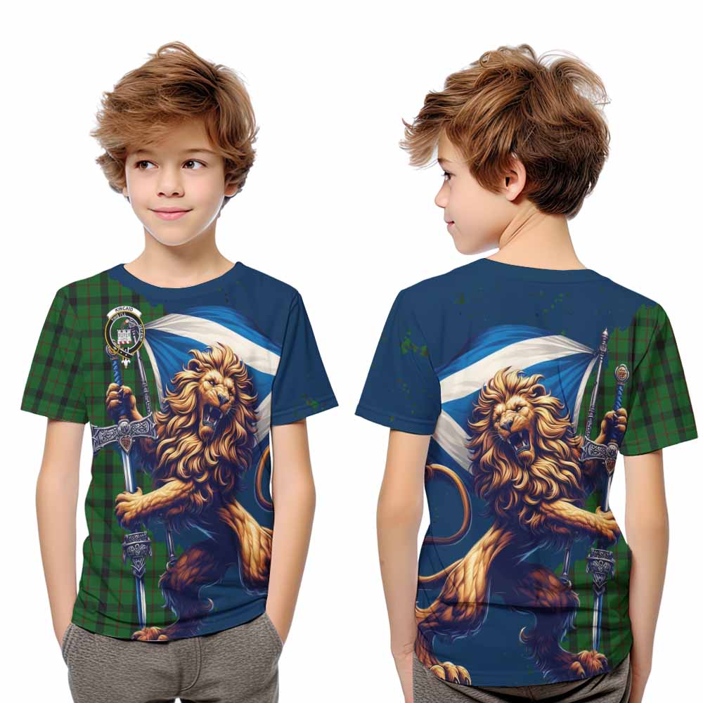 Tartan Vibes Clothing Kincaid Tartan Family Crest Kid T-Shirt with Scottish Majestic Lion