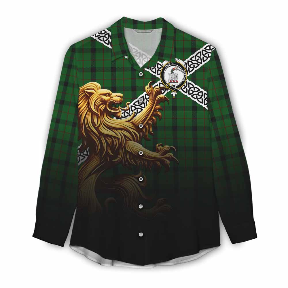 Kincaid Crest Tartan Women's Casual Shirt with Golden Lion Emblem Celtic Style Female - Tartan Vibes Clothing