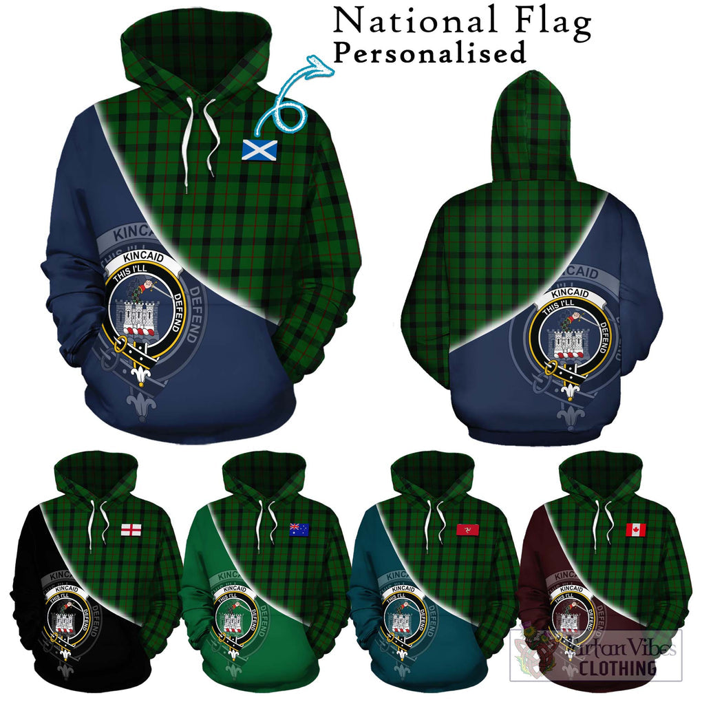 Kincaid Tartan Hoodie with Personalised National Flag and Family Crest Half Style Zip Hoodie - Tartanvibesclothing Shop