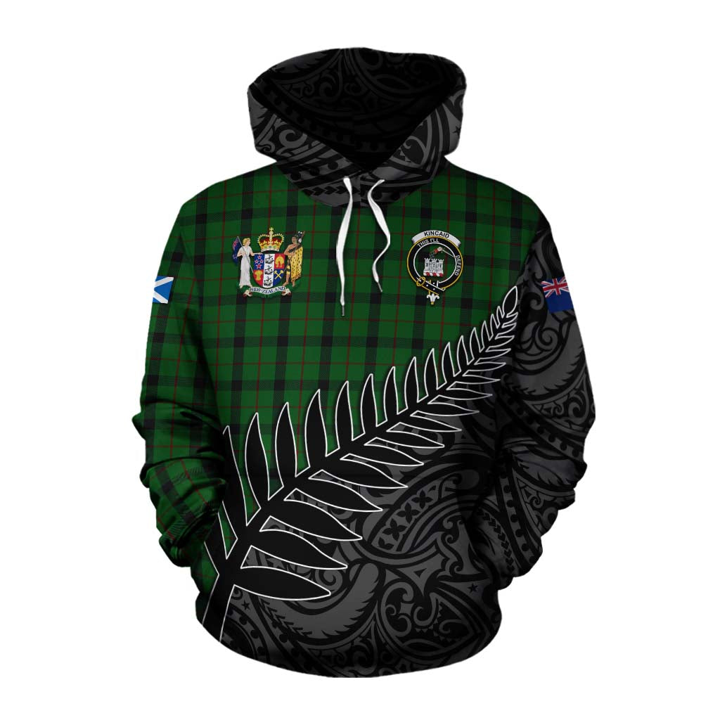 Tartan Vibes Clothing Kincaid Crest Tartan Cotton Hoodie with New Zealand Silver Fern Half Style