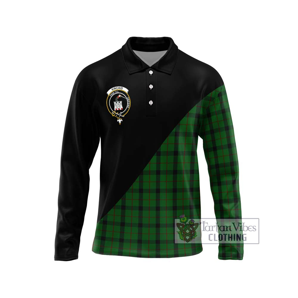 Kincaid Tartan Long Sleeve Polo Shirt with Family Crest and Military Logo Style Unisex - Tartanvibesclothing Shop