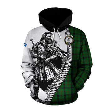 Kincaid Tartan Clan Crest Cotton Hoodie with Highlander Warrior Celtic Style